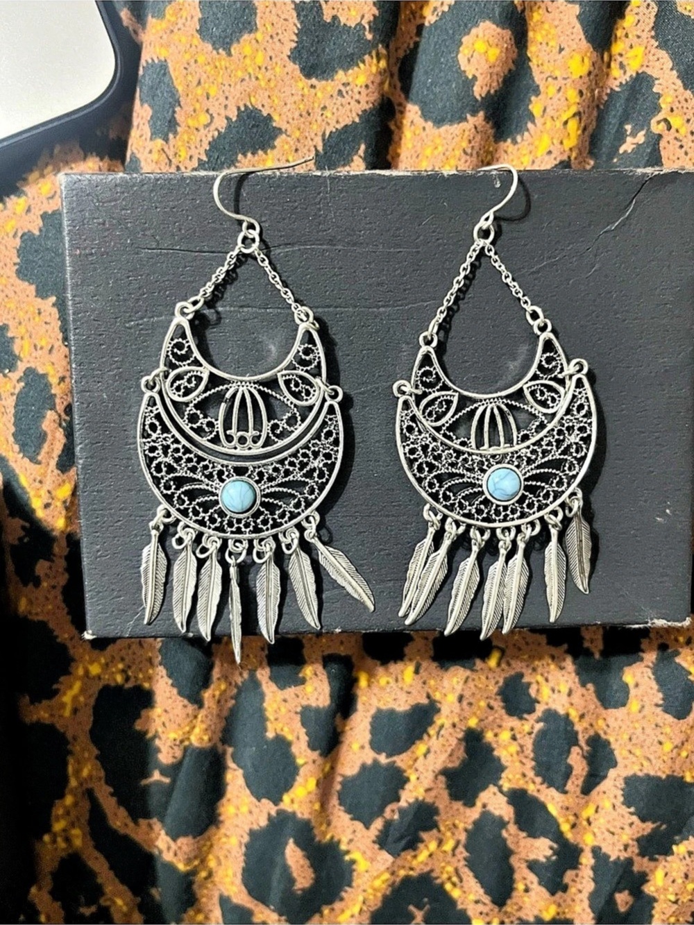 Statement Filigree Earrings in Silver & Blue